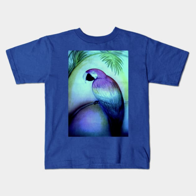 TROPICAL BLUE PARROT Kids T-Shirt by jacquline8689